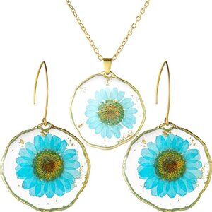 Natural Real Flowers Jewelry Set Stainless Steel